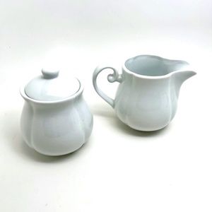 SERVING DUO: CREAMER PITCHER & SUGAR BOWL WHITE CERAMIC SETS